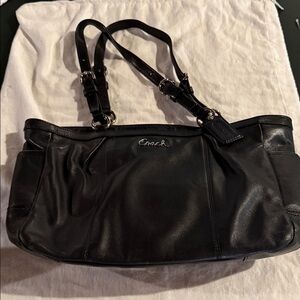 Coach Black Leather Tote with Silver Accents